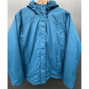 LL Bean Winter Warmer Jacket Women 1X Blue Sherpa Line Hood Insulated Parka Coat